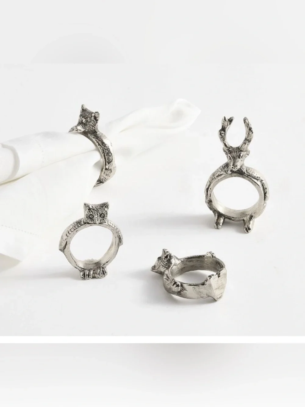 Pottery Barn Silver Animal Napkin Rings (Set of 4)